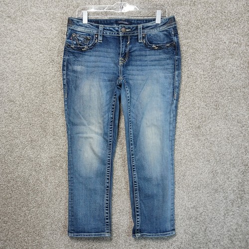 Vigoss Jeans Womens 10 Dallas Capri Heritage Fit Embellished Pockets Denim Pants