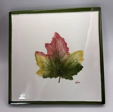 Pier 1 One Hand Painted Tile Trivet Italy Autumn Fall Maple Leaf Signed 7.5"