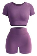 Womens Workout Sets 2 Piece - Seamless Acid Wash Yoga Outfits Shorts and Crop...