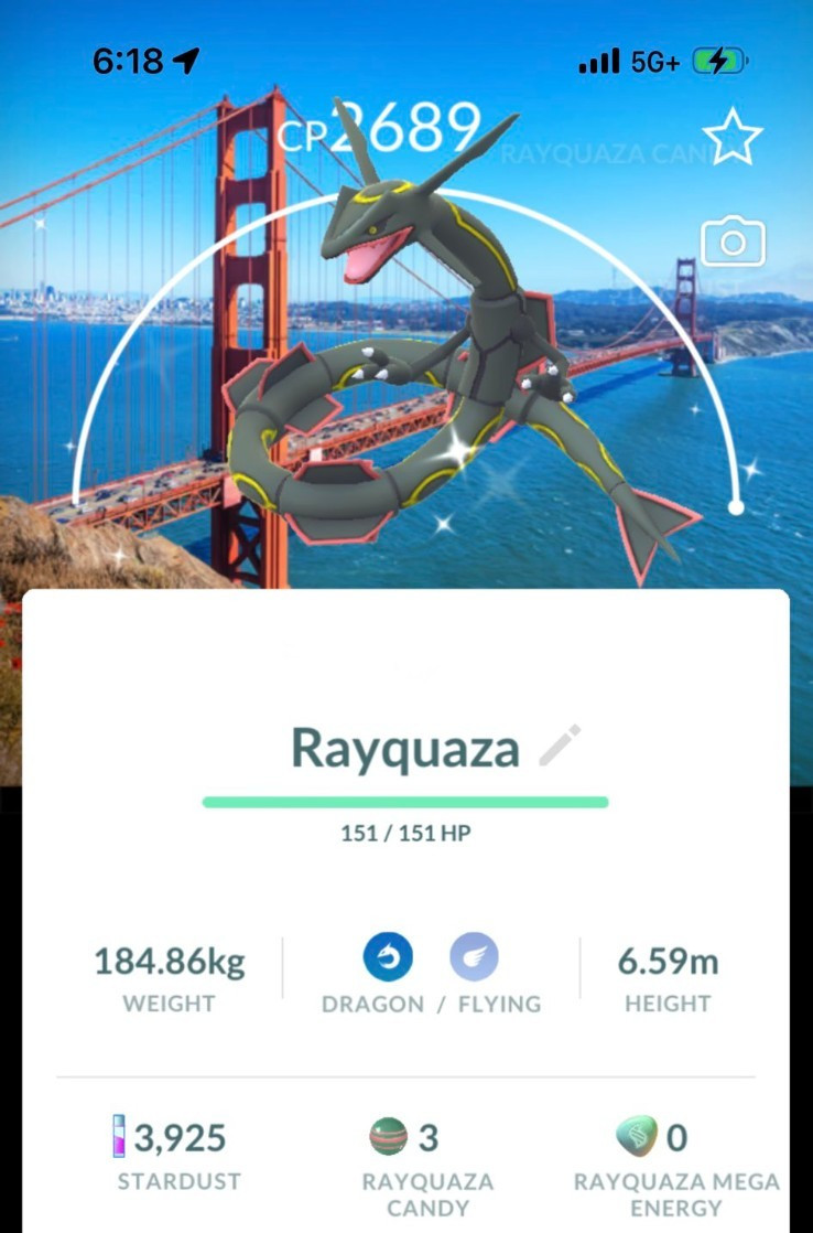 Pokemon Go ✨ Shiny Rayquaza San Francisco Background ✨ Immediate Delivery ✨ PTC