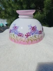 Vtg  Hurricane Lamp Shade  Milk Glass Hand Painted Floral Oil Lamp Shade 1970s
