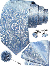 3.15"  8cm  Mens Tie and Lapel Pin Paisley Necktie Hankerchief Cufflinks Set for
