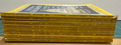 National Geographic Magazines Vintage 1964 Lot of 8 +Washington DC Map