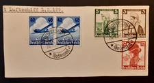 Germany Third Reich 1936 LZ129 Hindenburg piece, five FU stamps, read below
