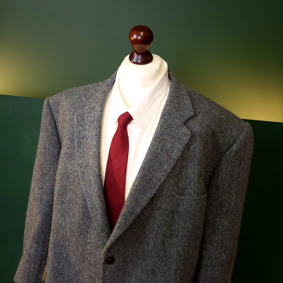 Peter Christian Harris Tweed Blazer Jacket Mens 54R Blue Herringbone ...