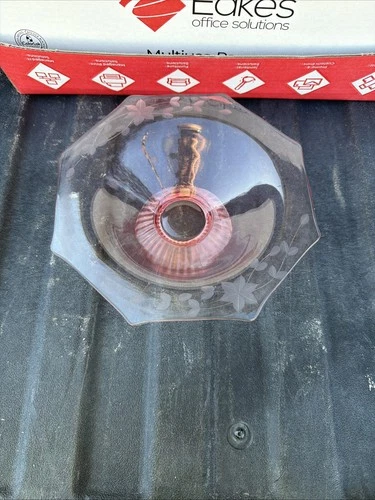 Vintage Pink Depression Glass Bowl Compote Footed Console Octagon Etched Flowers