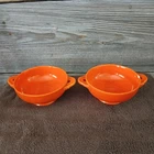 Fiesta Orange Ceramic Soup Bowls with Handles Glossy Set of 2 USA
