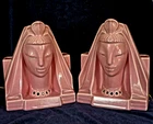 PAIR Haeger Pottery Cleopatra Isis Working Lamps Rose Color Art Deco Egyptian