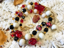 Collier perles pâte de verre inclusions plaqué or ajustable ancien