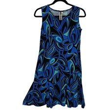Julian Taylor Sleeveless A Line Shift Dress Size 8 Blue Wavy Print Resort