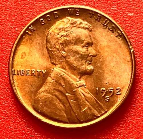 1952-S Lincoln Wheat Cent Penny GEM RED BU From an Original Bank Roll