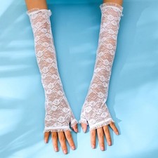 Long Lace Hollow-Out Fingerless Gloves Sun Protection Sleeves Mesh Lace Thin Cyc