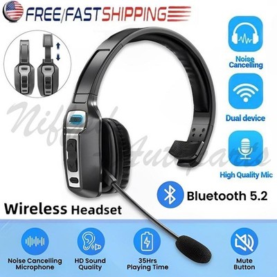 Trucker Headset Wireless Bluetooth 5.2 AI Noise Cancelling Mic For Phones PC