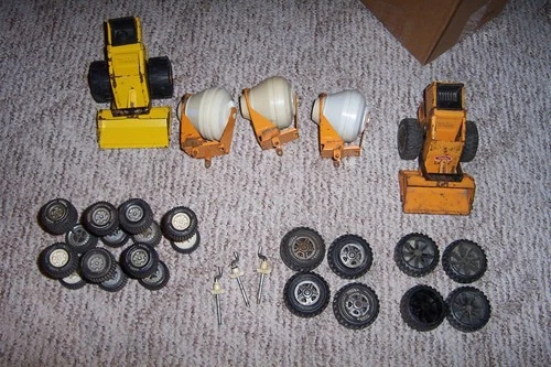 Vintage Tonka Orange Cement Mixer Truck and  loader parts  and tires