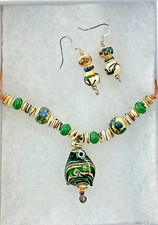 Artisan Necklace & Earrings set Featuring Handmade Lampwork Glass Beads