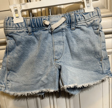 Zara Girls Elastic Waist Drawstring Frayed Denim Cut Off Short Wash Blue Size 8