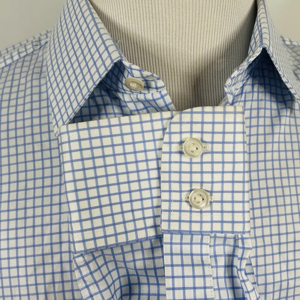 Charles Tyrwhitt 17 38 Slim Fit Dress Shirt Blue White Plaid 100% Cotton Formal - Image 4 of 4
