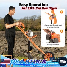 3HP 63CC Post Hole Digger Gas Powered Earth Auger Borer Wheelbarrow Ground Drill