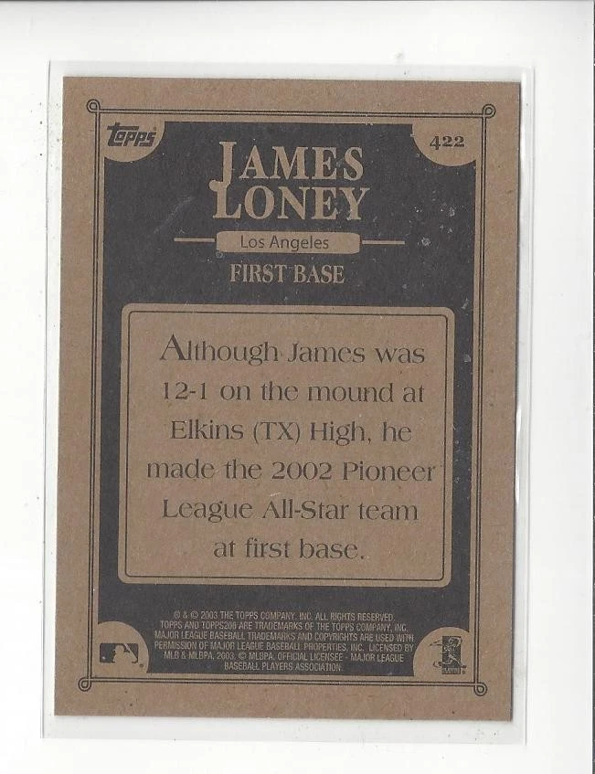 2002 Topps 206 #422A James Loney (Red) RC Rookie Dodgers - Image 2 of 2