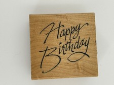 Happy Birthday Script Wood Mounted Rubber Stamp for Card Making