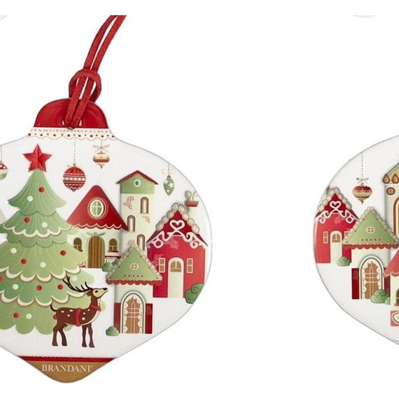 Set 4 Sottobicchieri Natale Goccia Ceramica Sughero BRANDANI Villaggio in Festa, fotografia 8 di 9