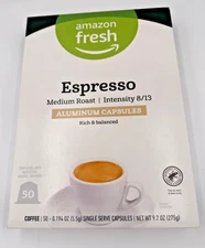 Amazon Fresh Espresso Medium Roast Aluminum Capsules, Compatible With Nespresso