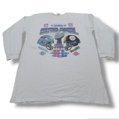 2006 Super Bowl 40 Shirt Size XXL Steelers Vs Seahawks Graphic Print Shirt Flaws