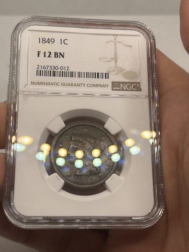 1849 1c Braided Hair Large Cent NGC F-12! Looks VF! Rare Type Coin - Imagen 3 de 10
