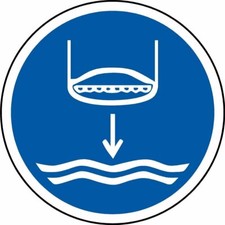  ISO Safety Label Sign - International Lower lifeboat to the water in launch