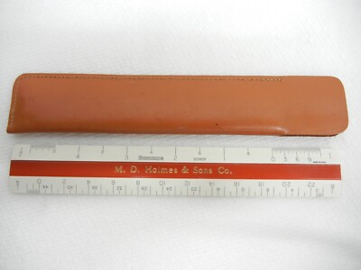 Vintage Bruning  6'' Pocket Scale Ruler No. 2090P Leather Case USA