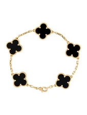 Van Cleef & Arpels Vintage Alhambra 7.5 in Chain/Black Bracelet 18kt Yellow Gold