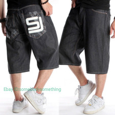 Men Hip-Hop Rap Skateboard Streetwear Denim Shorts Jeans Loose Baggy Short Pants