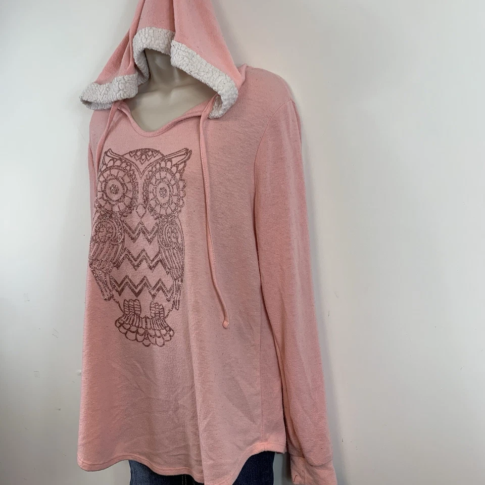 Sudadera con capucha No Boundaries rosa rubor estampado de búho para mujer junior talla XL 15-17 elástica Foto 4 de 4
