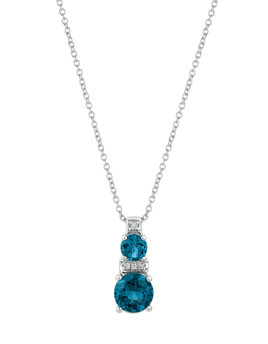 LeVian Necklace London Blue Topaz and Diamond in 14K White Gold