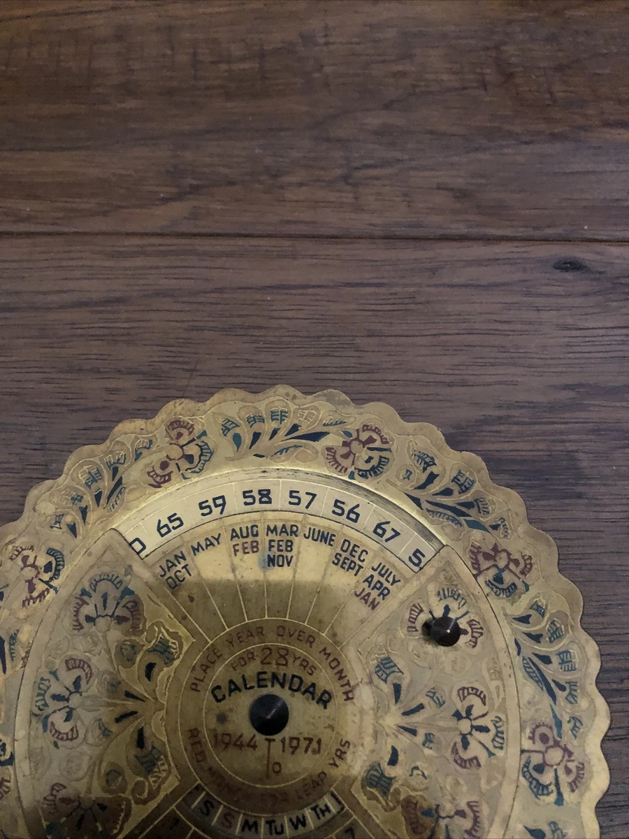 Vintage 1944 Brass Desk Top 28 Year Calendar. 1944-1971. Has A Beautiful  Patt | eBay