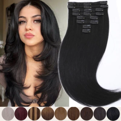 Clip In Extensions 100% Remy Echthaar Haarverlangerung 8Tressen`Haarteil 30-60CM - Bild 1 von 4