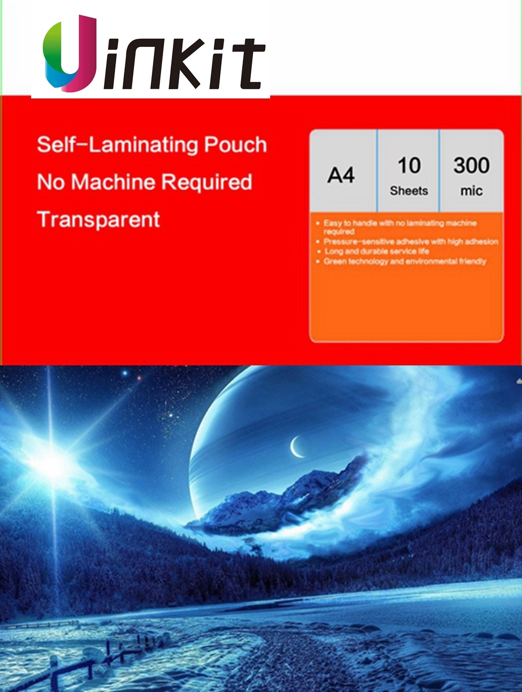 A4 Cold Sticky Laminating Pouch Sheets Clear Thick Film 300 Mic -10 Sheet Uinkit