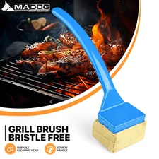 BBQ Grill Cleaning Brush Outdoor Kitchen Free Scrubber w/Replaceable Head  Blue
