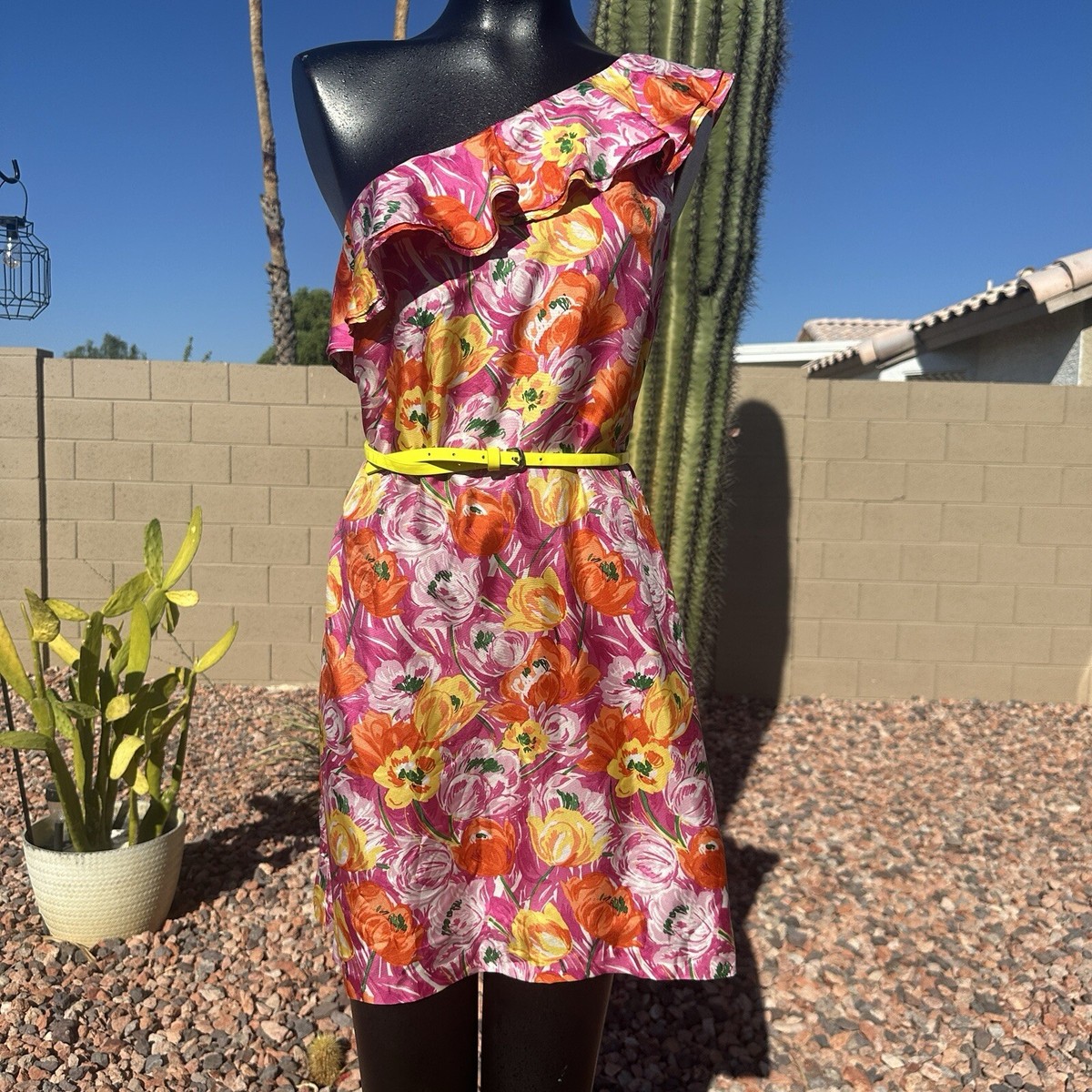 tommy hilfiger silk dress Tommy Hilfiger Womans Floral Silk Dress Size 6 Ruffled One Shoulder