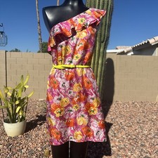Tommy Hilfiger Womans Floral Silk Dress Size 6 Ruffled One Shoulder