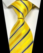 New Classic Stripe Yellow Dark Blue 100 Silk Men's Necktie Neck Tie 3.15'' 8CM 