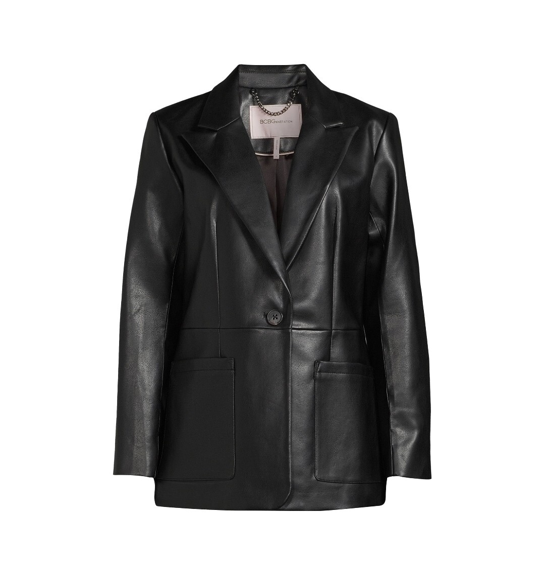 BCBG Paris Women's Oversized Faux Leather Blazer Black Size L