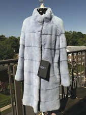 Ego Blue Lightweight Mink Fur Coat Brand New Made In Greece Sz M