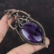 Star Amethyst Gemstone Jewelry Copper Wire Wrapped Pendant For Women 3.78"