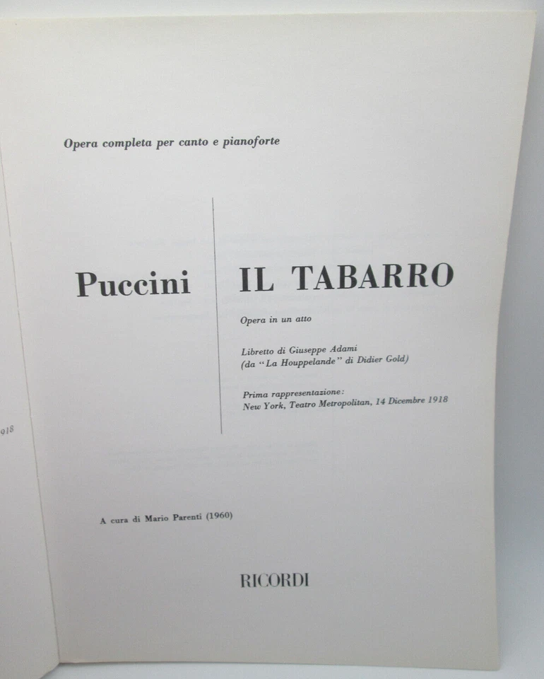 Puccini Il Tabarro vocal score (Ricordi 129782) excellent condition - Image 3 of 4
