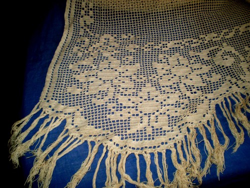 Antik 1930er Vintage handgestrickt gehäkelt Baumwolle Vorhang Größen 75 x 84 Zoll - Bild 8 von 11