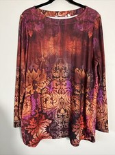 Beautiful Soft Surroundings Women's Long Sleeve Blouse Top Shirt Warm Floral