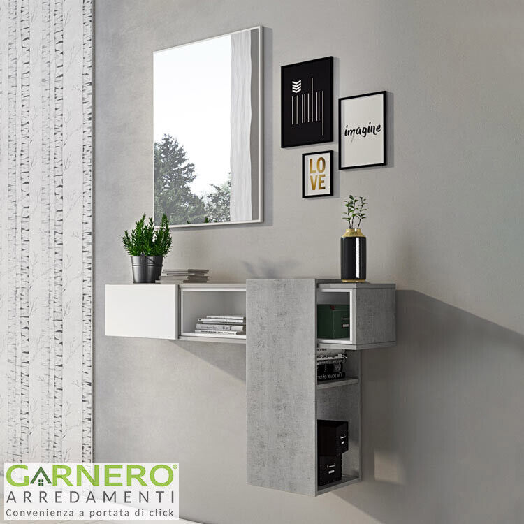 Mobile ingresso RICH Gihome ® bianco cemento sospeso moderno specchio design