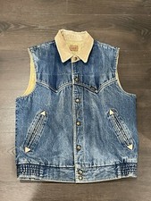 Vintage Lee Vest Mens M Blue Work Western Denim Quilted Made In USA Corduroy