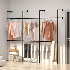 LUCKUP Industrial Pipe Clothing Rack Height Adjustable for Hanging Clothes